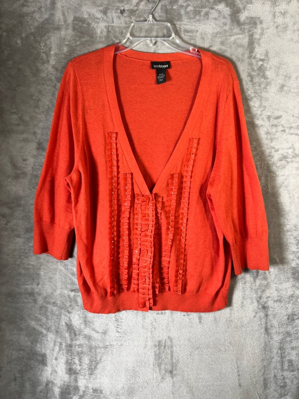 Lane Bryant Bright Orange V-Neck Ribbon-Trim Sweater